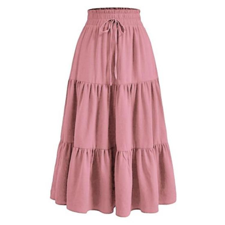 Gonna Estiva da Donna Stile Bohemien Elastica Vita Alta Coulisse Regolabile Gonna a Torta Linea ad A Colore Unito