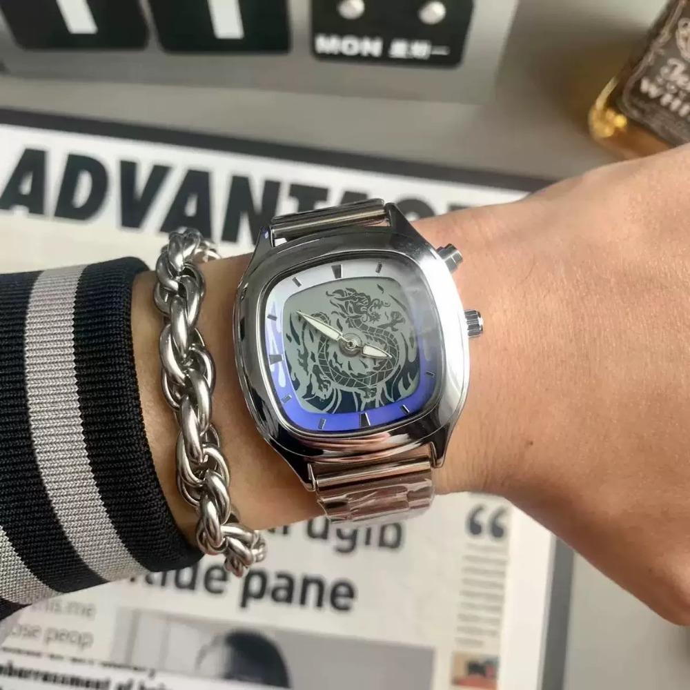 Montre-bracelet à quartz pour homme Boîtier carré coussin Bracelet en acier inoxydable Analogique Affaires Étanche
