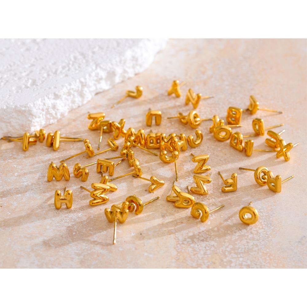 Yhpup 26 Initial Letter A-Z Stainless Steel Gold Color Stud Earrings 18K PVD Waterproof Plated Daily Versatile Basic Jewelry