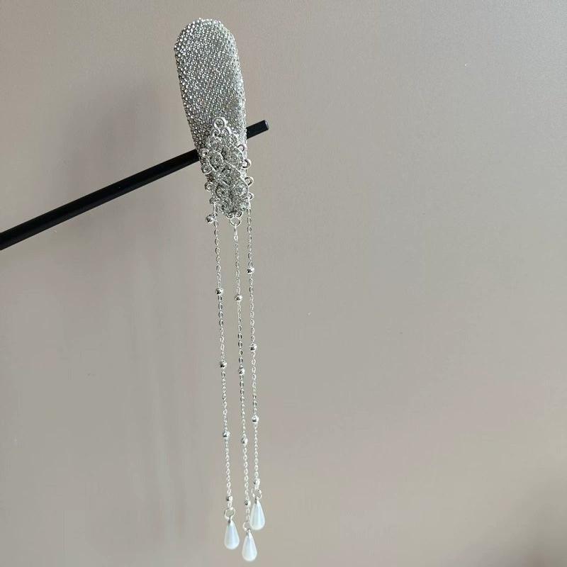 

Retro Rhinestone Long Tassel Hair Clips New Chinese Ethnic Style High Skull Head Niche Unique Design Bangs Edge Hair Accessory