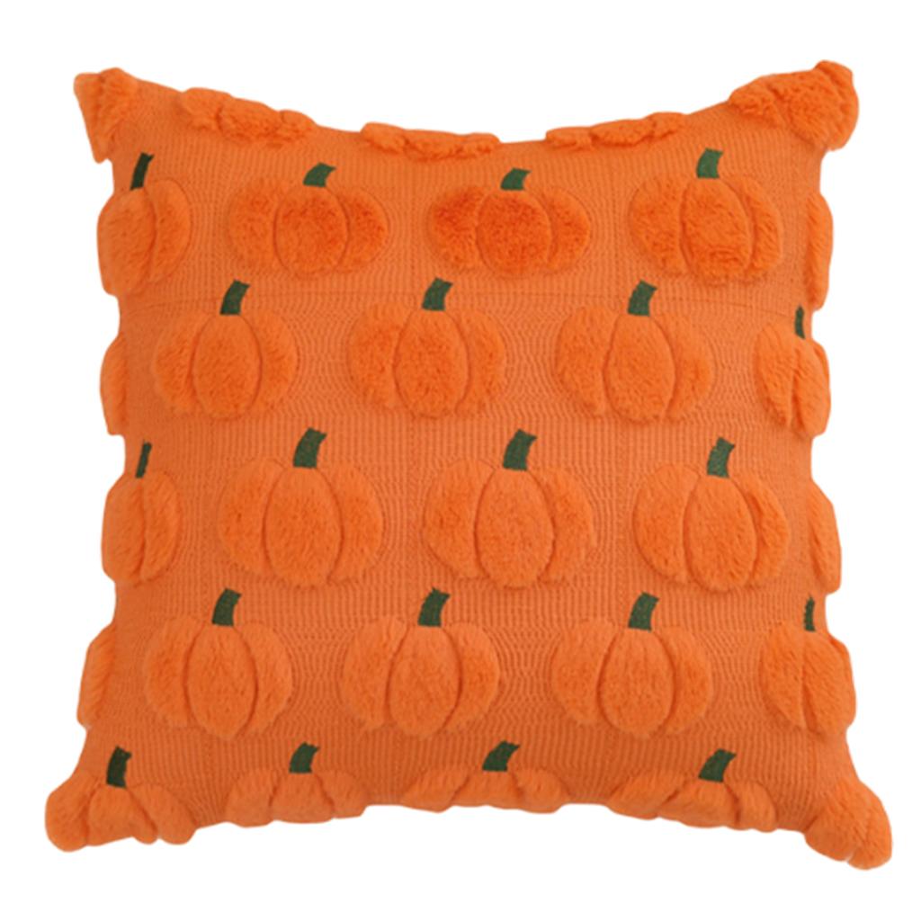 Decorative Square Throw Pillow with Embossed Pumpkin Pattern Soft Textured Fabric Cover and Insert for Seasonal Home Accent Cushion