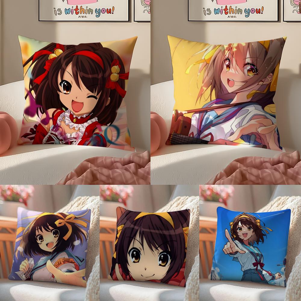 S-Suzumiya Haruhi No Yuuutsu Art Cushion Cover Pillowcase Short Plush Invisible Zipper Room Sofa Cushion Cover