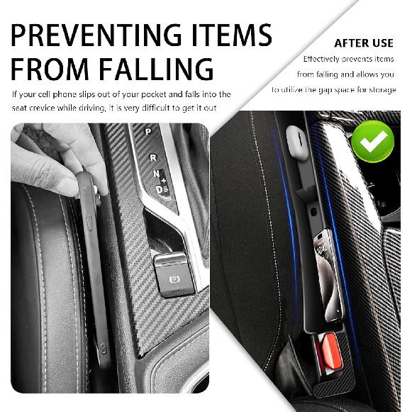 2PCS Car Seat Gap Filler Organizer With Charging Port,Upgrade Cars Gap Filler With Larger Storage Space Reducing Item Loss,Flexible No Drop Seat