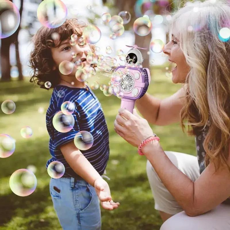 Handheld Space Bubble Gun Machine With Fan Led Lights Fully Automatic Electric Soap Maker Machine Outdoor Toys For Children