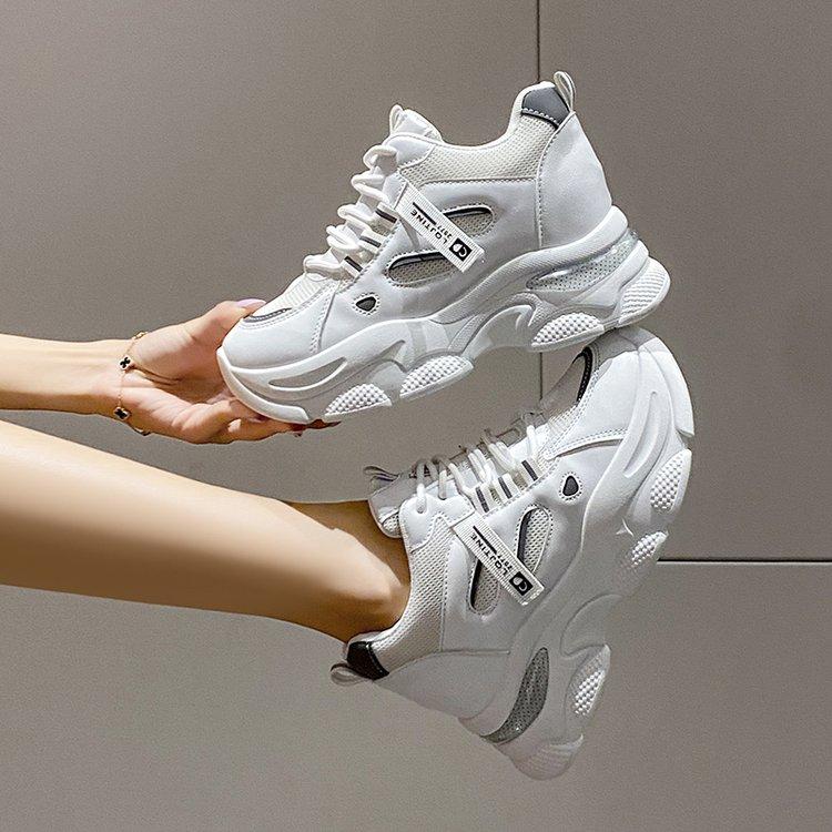 

Женская повседневная обувь Белые дышащие женские кроссовки на шнуровке Модная корейская версия Женские теннисные туфли на платформе кроссовки 38