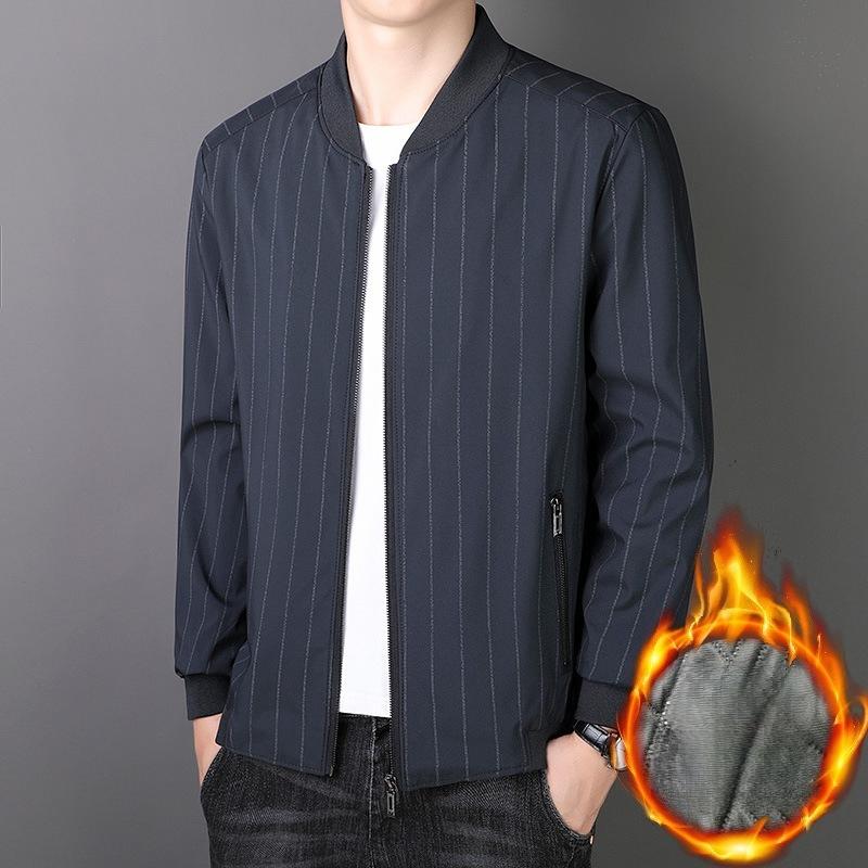 New Autumn and Winter Jacket for Men's Jacket for Middle-aged Korean Style Loose Cotton Thick Striped Men's Tops Versatile