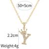 Fashion Cubic Zirconia Crown Letter Pendant Necklace Gold Hip Hop Punk Alphabet Jewelry