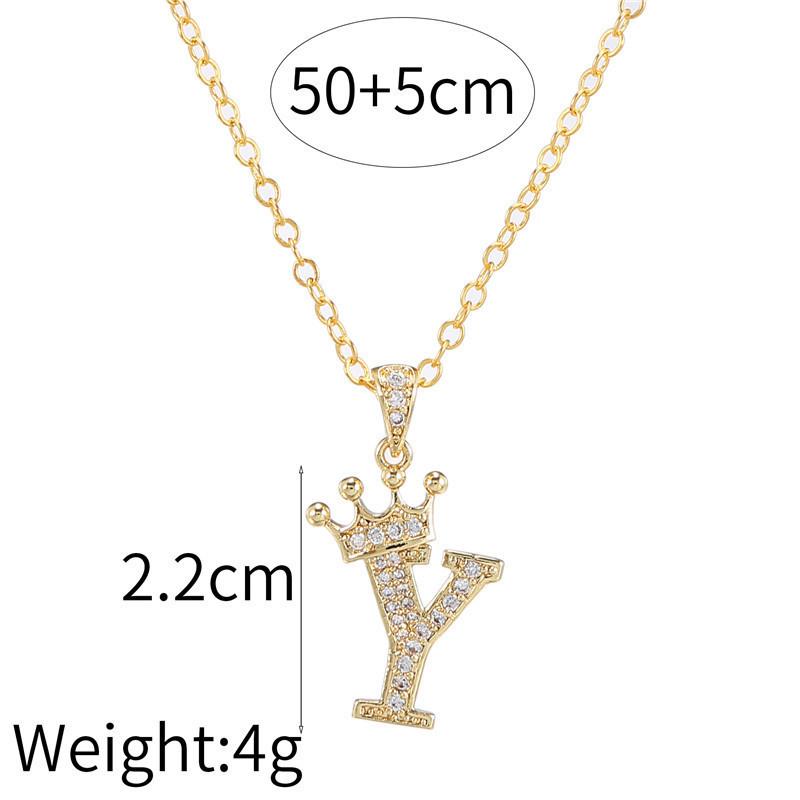 Fashion Cubic Zirconia Crown Letter Pendant Necklace Gold Hip Hop Punk Alphabet Jewelry