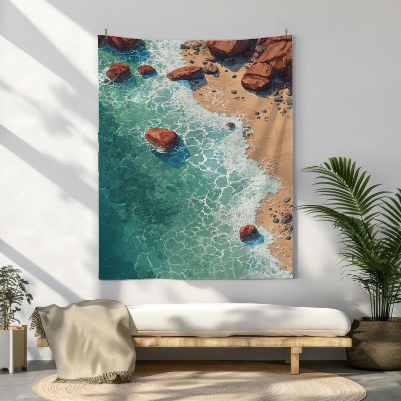 Natural Landscape Tapestry Mountain Moon Beach Sunset Wall Hanging Bohemian Aesthetic Boho Bedroom Living Room Home