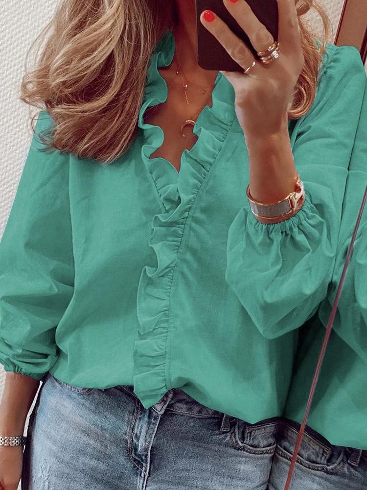 Spring/summer Long Sleeve Ruffled Shirt for Women