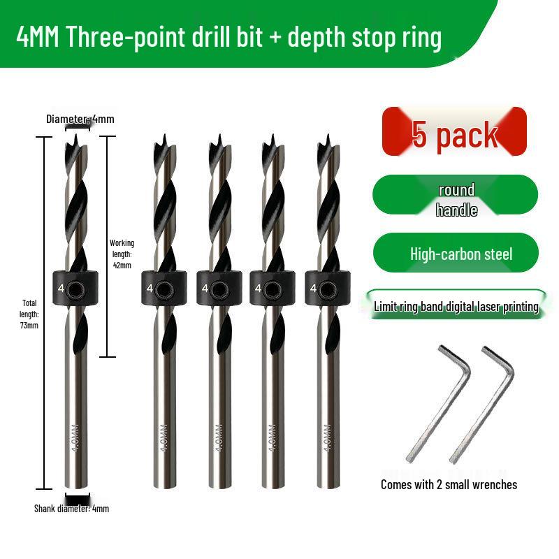 Carbon Steel Three-Point Twist Drill Bit for Hardwood and Enlargement - Compatible with Hand and Pillar Drills