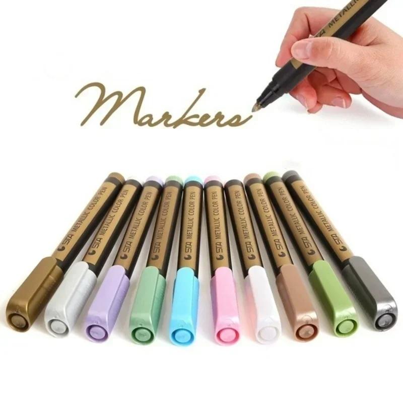 Fine Metallic Markers Paints Pens Art Permanent Writing Markers for Photo Album Gift Card DIY Craft Kids Stationery 10 Colors