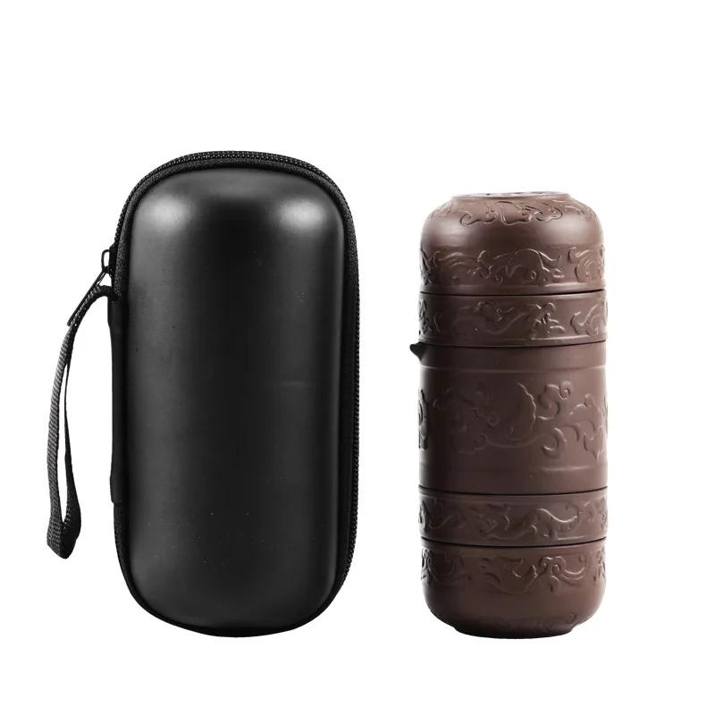 

4 шт. фиолетовых глиняных чайных чашки, 1 шт. чайник и фильтр для чая, все в портативной сумке, китайская чайная культура, чайный набор кунг-фу, дорожный чайный пакетик Six-piece Set