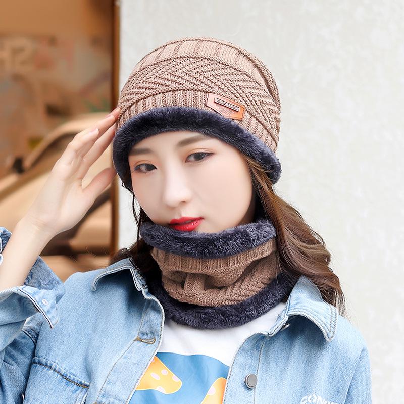 Men's Winter Knitted Wool Hat with Velvet Lining and Scarf for Ear Protection