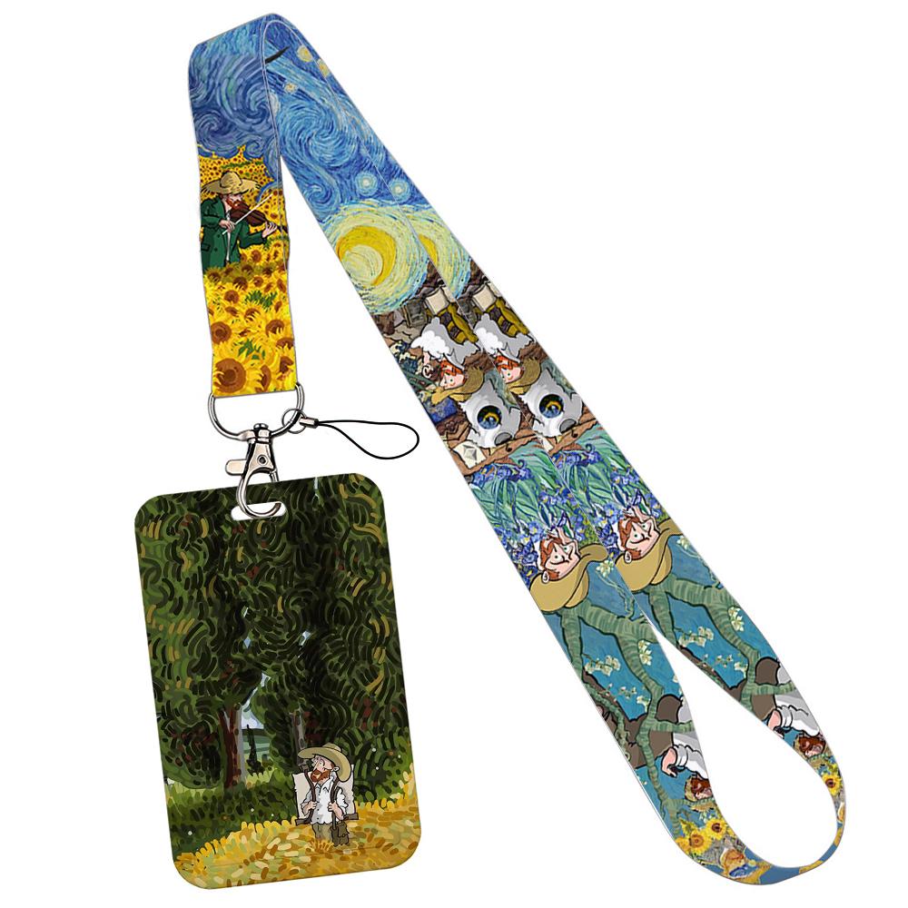 

Van Gogh Starry Night Art Credential Holder Neck Strap Lanyards for Keys Keychain Badge Holder ID Credit Card Pass Hang Rope коричневый