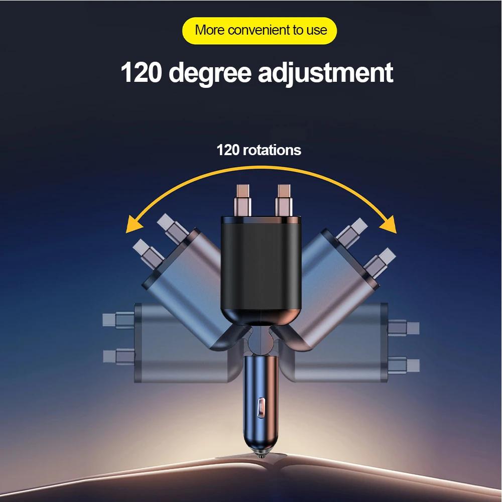 5-in-1 120W Car Fast Charger USB Type-C Power Adapter Retractable Phone Charger With Roof Starlight Car Cigarette Lighter