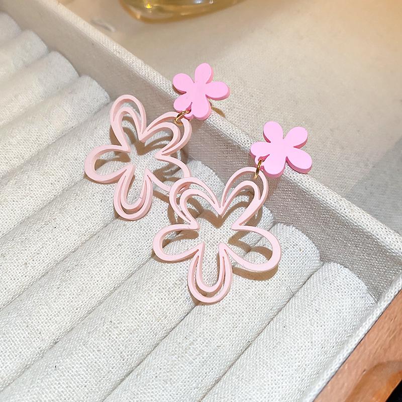 Silver Needle Pink Flower Stud Earrings - Mori Style, Cute, and Versatile Niche Fashion Design for Women