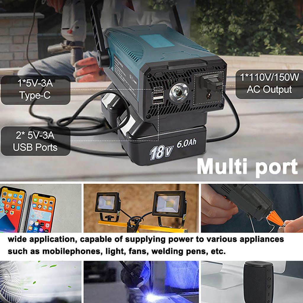 Akku Wechselrichter Outdoor Tragbar Elektrowerkzeuge Aufladen und Wechselrichter in einer Maschine DC 18V 21V zu 110V Wechselrichter