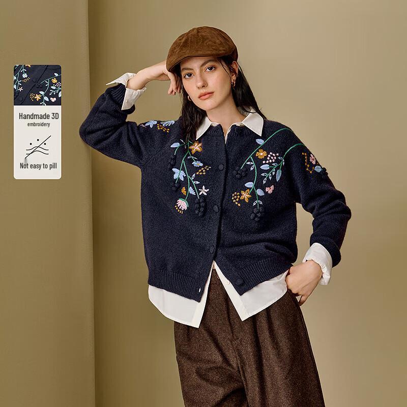 

INMAN Women s Retro Embroidered Knitted Cardigan Sweater S