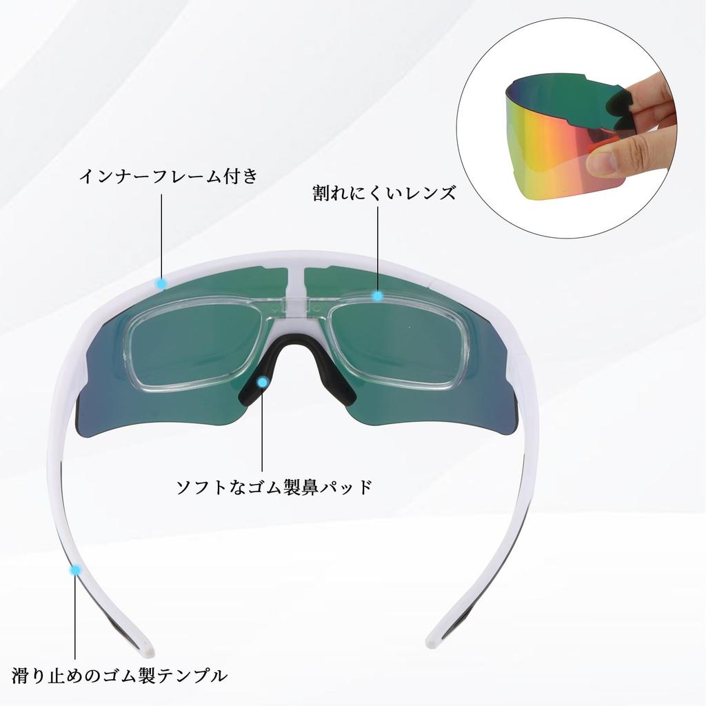 FOCUHUNTER Polarized Sports Sunglasses with 3 Interchangeable Lenses (Polarized, Yellow, and Pink Mirrored Lenses), White Half Frame, Cycling Glasses