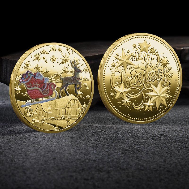 1/3/5Pcs Santa Claus Wishing Coin Collectible Gold Plated Souvenir Coins for Kids Merry Christmas New Year Commemorative Gifts