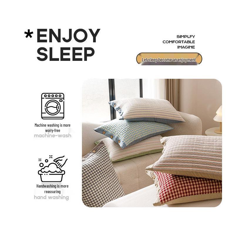 Class A Pure Cotton Quilted Pillowcase Set - Thick, All-Cotton Buttoned Covers (48x74 cm)
