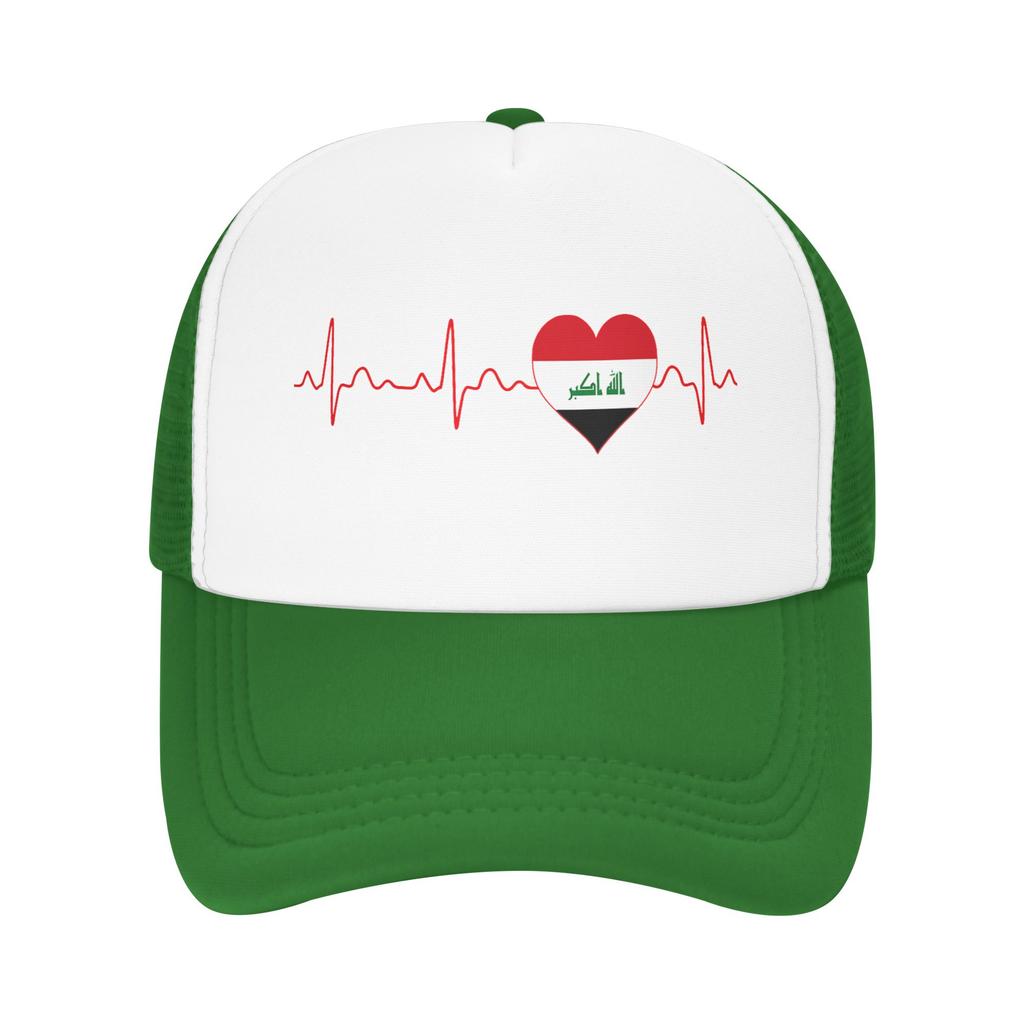 Iraq Flag Heartbeat EKG Mesh Baseball Caps Unisex Outdoor Trucker Hat Hats Adjustable Summer Trucker Cap