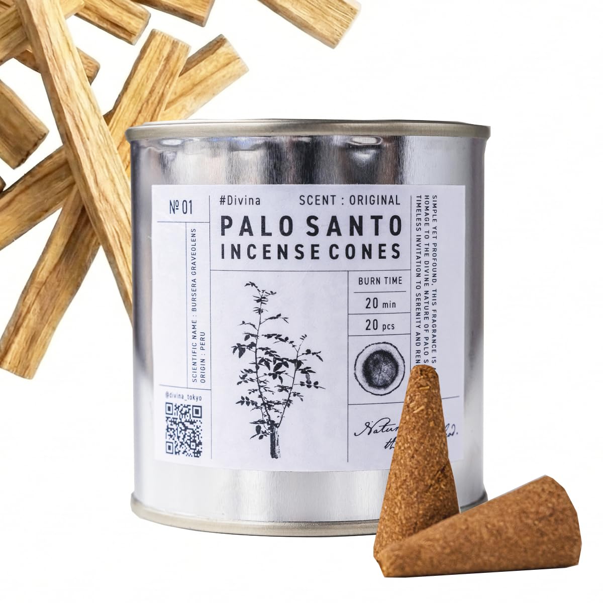 

#Divina [Natural Aromatic Wood] Palo Santo Cone Incense 20 Pieces - Space Purification Incense, High Smoke Type, Peruvian Origin, Overwhelming Purifyi