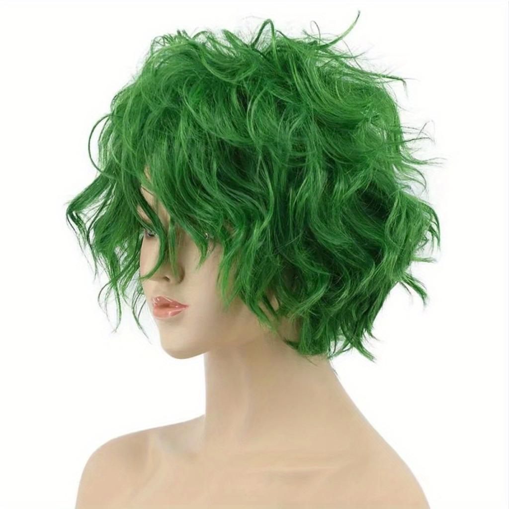 Fluorescent Green Short Curly Hair Chemical Fiber Synthetic Wig | Funny Party Clown Character Cosplay Wig