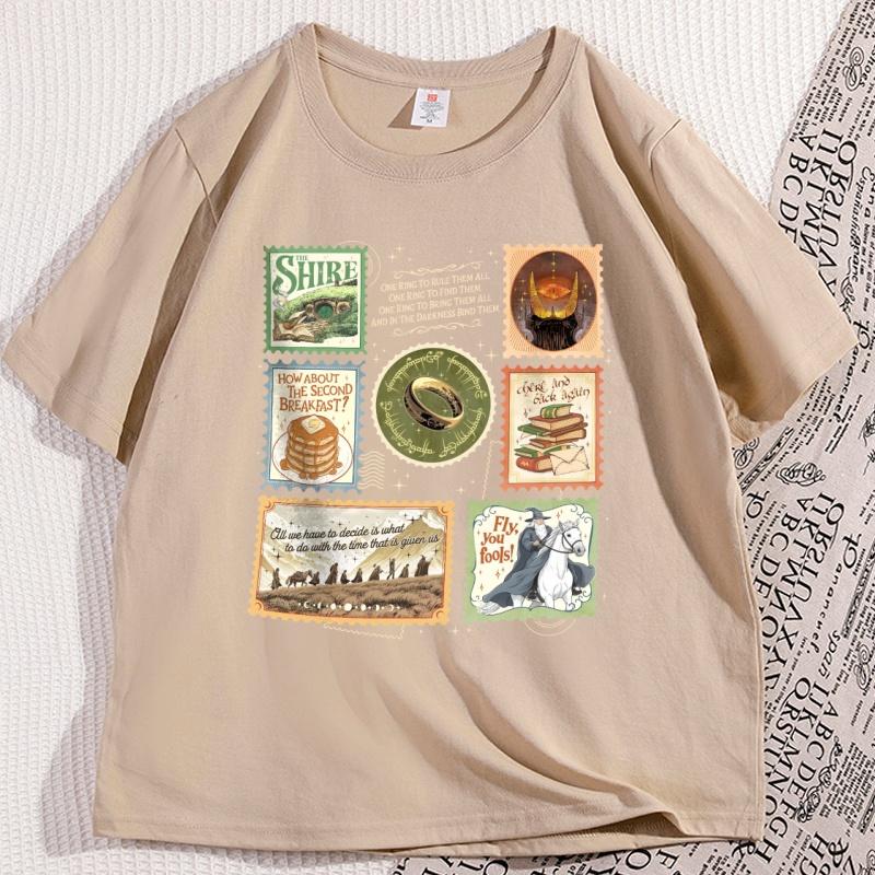 The Shire Stamps Tshirt for Fans Clothes Casual Cotton Short Sleeve Crewneck T Shirt Dark Lord Fantasy Reading Tshirt Clothes