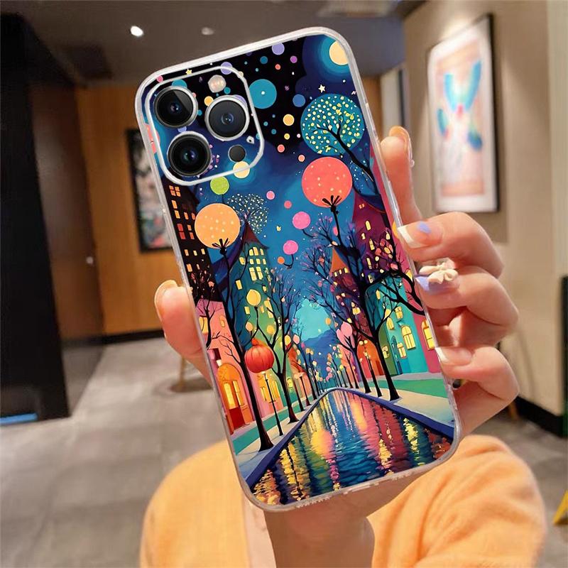 Phone Case Carcasa Funda For iPhone 17 Pro Max 17 Air 16 15 14 13 Pro Max 15 16 Pro 15Plus House Night Light Moon Scenery Case