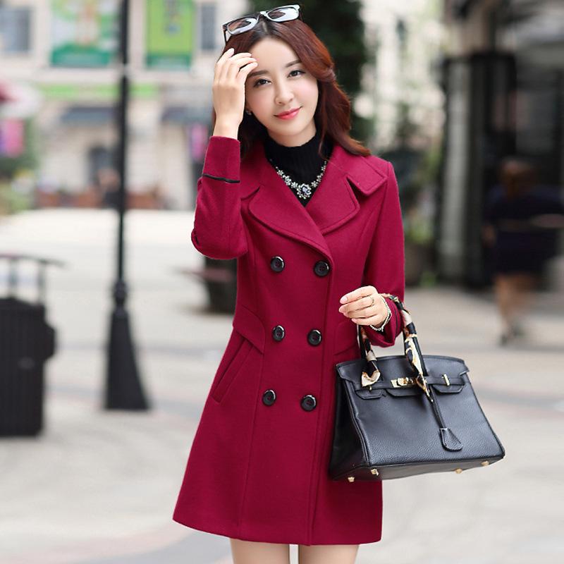 

2023 Autumn/Winter Korean Style Double-Breasted Woolen Coat for Women, Ages 30-50 3XL вино красного