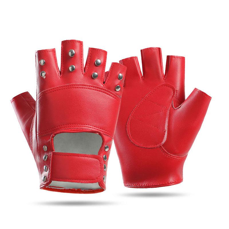 Personalized Rivet Dancing Leather Gloves Half Fingers Bare Fingers Nightclub Performance Ladies Punk Non-mainstream Leather Street Dance Gloves