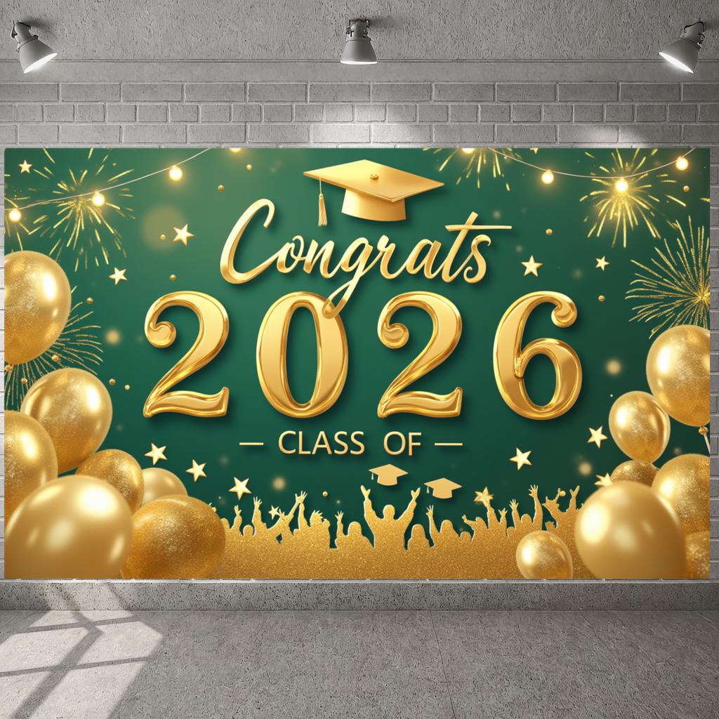 Grad Celebration Display Shiny Letters Graduation Banner Grad Party Background Festive Design Congrats Display For Class Of 2026