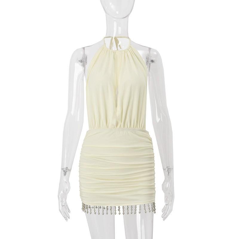 

European and American women s clothing autumn new sexy backless temperament Spice Girls solid color slim-fit short hip-wrapped dress women S абрикосовый