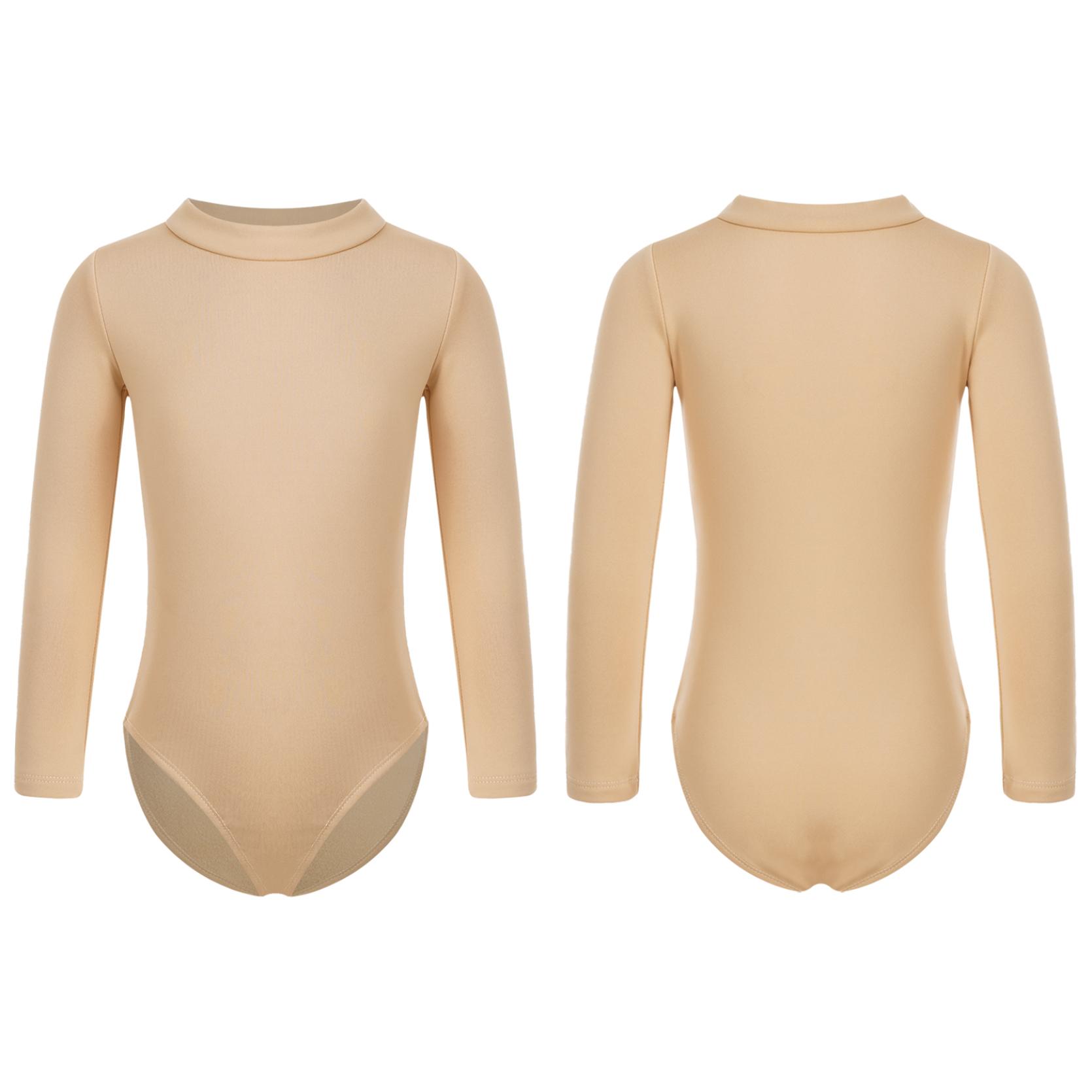 IEFiEL Naakt kindermeisjes fleece turnpakje met lange mouwen effen kleur bodysuit gymnastiek ballet danstraining kostuum 10-11 Years nude