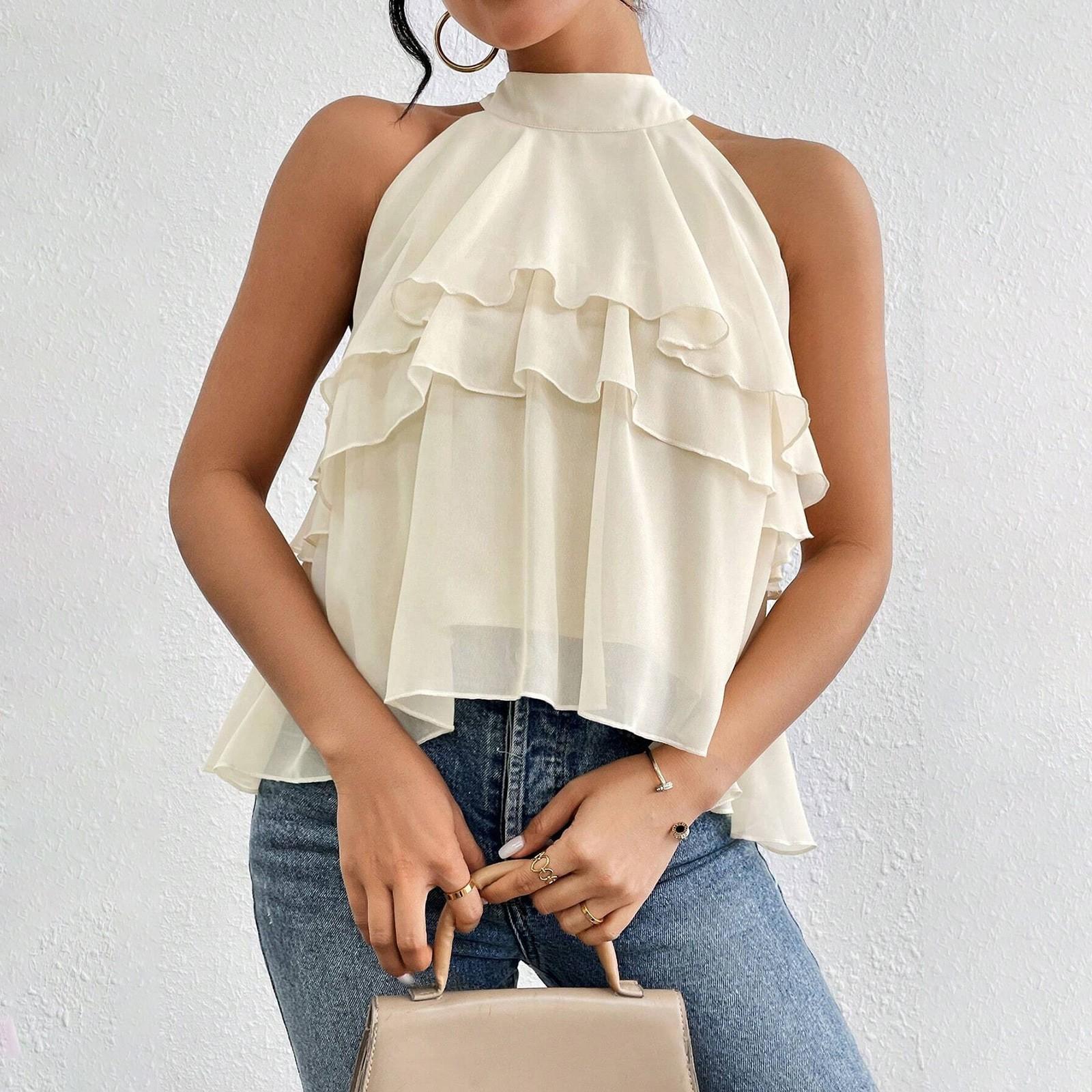 Women s Summer Fashion Sexy Color Off Shoulder Hanging Neck Shirt Top S хаки