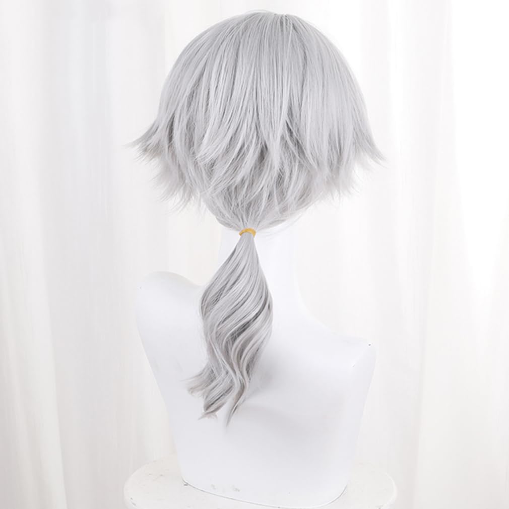 LAOBAO Cosplay Wig - Embalmer Aesop Carl Gut Silver Hair Ponytail Wig - Heat Resistant - Costume Accessory for Parties, Halloween, Festivals, Events,