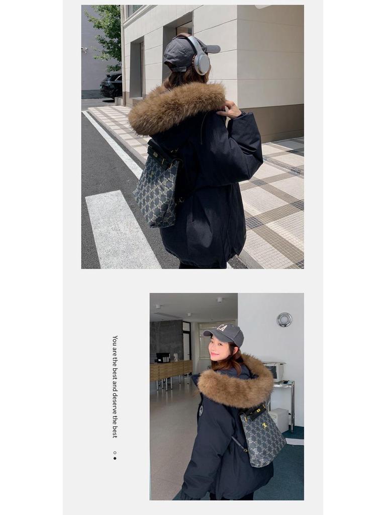 Women's 2025 Winter Thickened American Style Fur Collar Workwear Parka Jacket