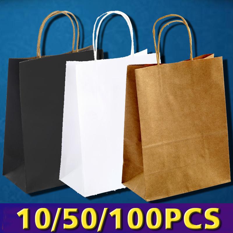 10/50/100pcs A5 Black and White Kraft Paper Bags Birthday Wedding Festival Party Gift Bag with Handle Luxury Shopping Candy Bag