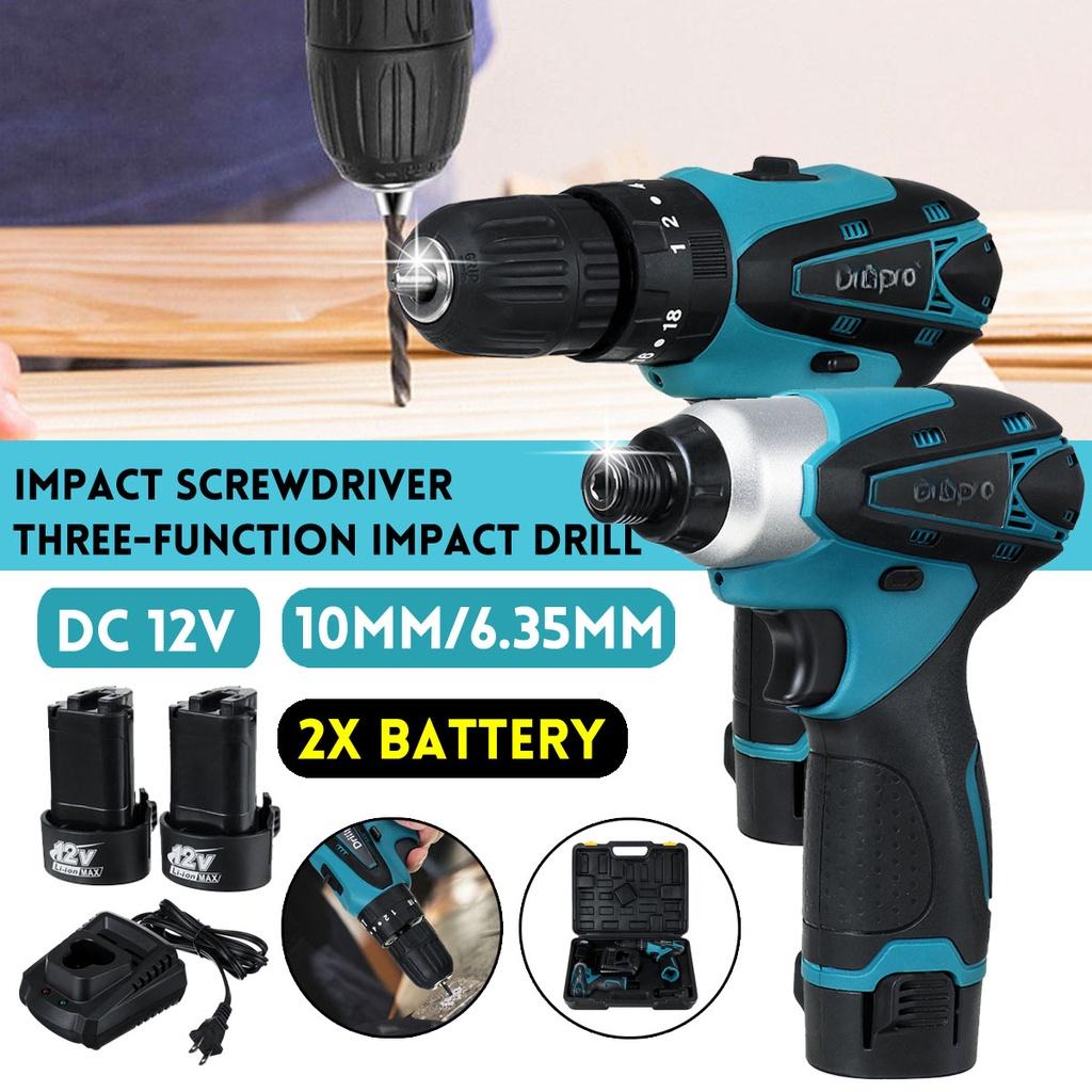 

Бесщеточная электрическая отвертка DC 12V 1/4 дюйма + Электродрель Аккумуляторные литий-ионные электроинструменты с кейсом