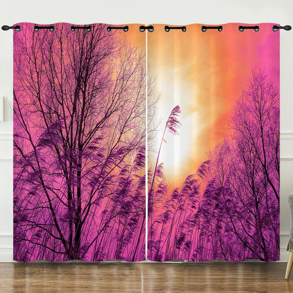Curtains Sunset Sunset Scenery 3D Digital Printing Blackout Curtain Punching