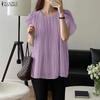 Women Casual Round Neck Solid Color Loose Short Sleeve Cover Up Blouse