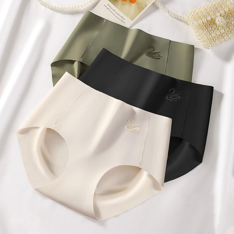 Roupa Íntima de Seda Gelo Feminina Cintura Média Calcinha de Seda Gelo 3D Levanta Bumbum Sem Costura Algodão M-XL