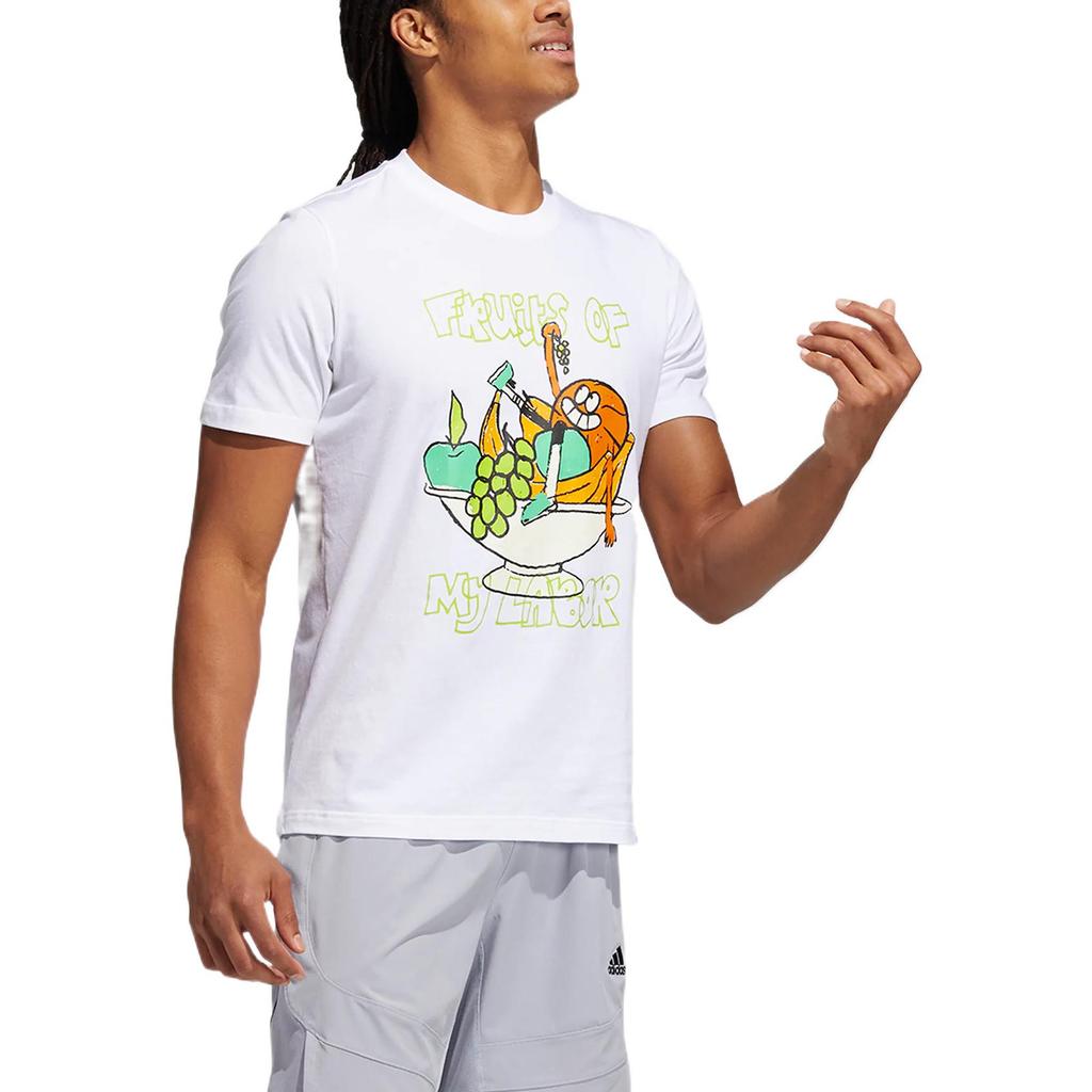 adidas Cartoon Print Letter Pattern Round Neck Short Sleeve T-Shirt Men Tops White GS7213