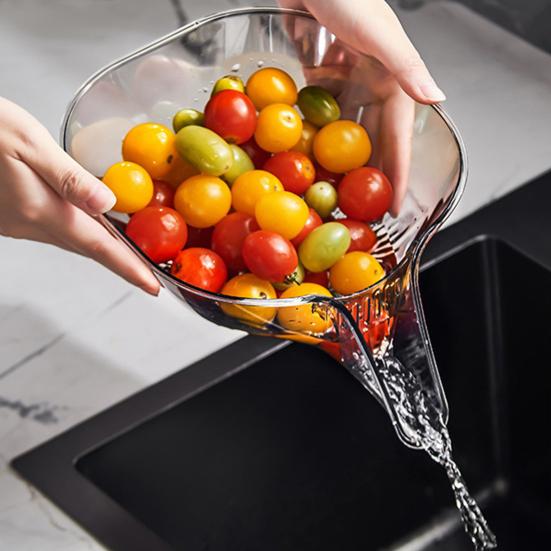 2Pcs Multifunctional Drain Basket with Drainage Spout Removable Food Grade Plastic Fruit Vegetable Drainer Washing Bowl Basin Container Kitchen