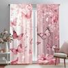2PCS Digital Printed Curtains, Sakura Cherry Blossom Butterfly Pattern, Japanese Dreamy Soft Style for Bedroom Home Decor