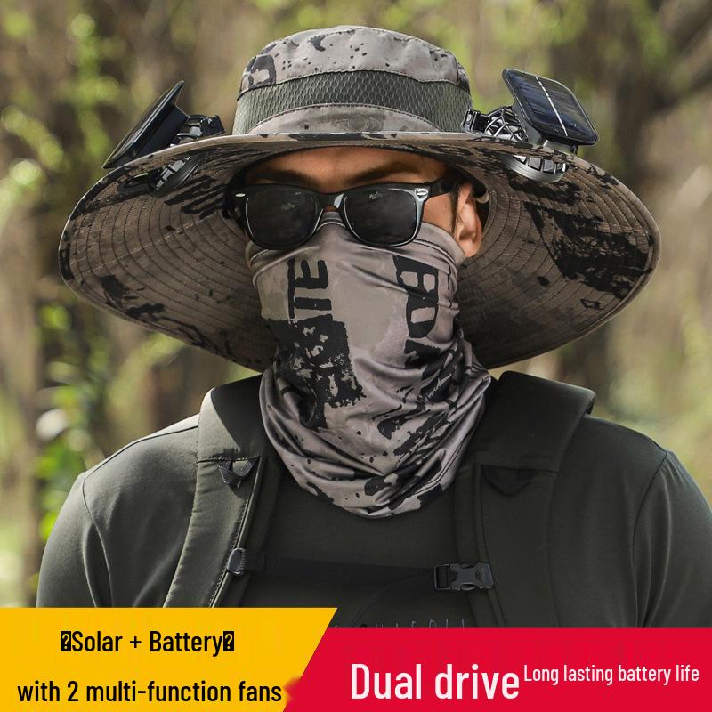 Men's Solar-Powered Quick-Dry Fishing Hat with Rechargeable Fan