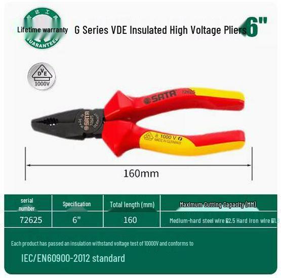 SATA 8-inch Insulated Needle-Nose Angled Pliers with Wire Cutters (Models: 72610, 72615, 72627, 70131)