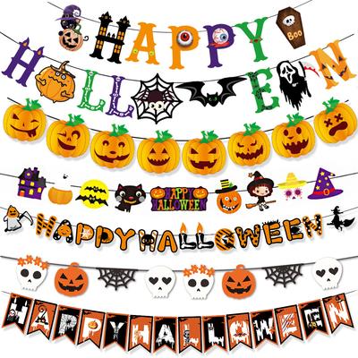 Halloween Ghost Festival Theme Decoration Flag Bar Shopping Mall Layout Cartoon Banner Latte Flower String